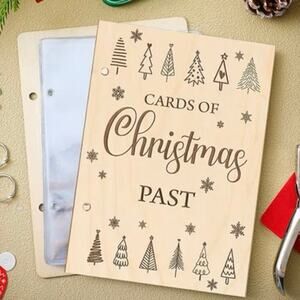 NEW Wooden Christmas Card Organizer with 20 Protectors (6" wide x 8.5" Tall)
